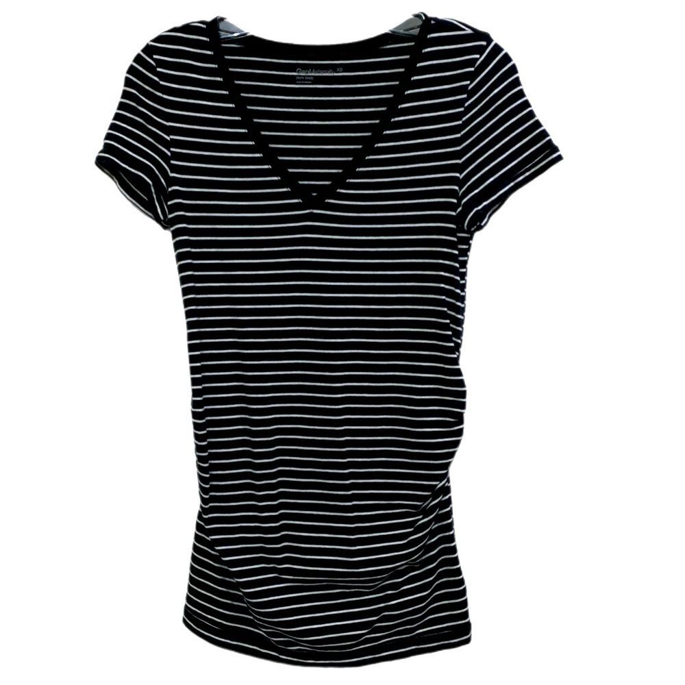 GAP MATERNITY V -Neck Short Sleeve T-Shirt Pure Body Black White Striped XS.